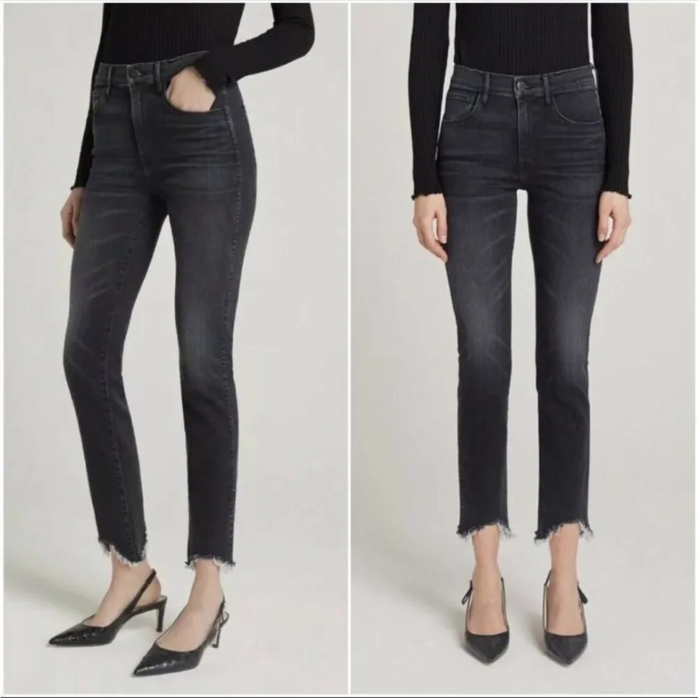 3x1 NYC Black High Rise Shark Bite Hem Slim Straight Crop Jeans Size 25